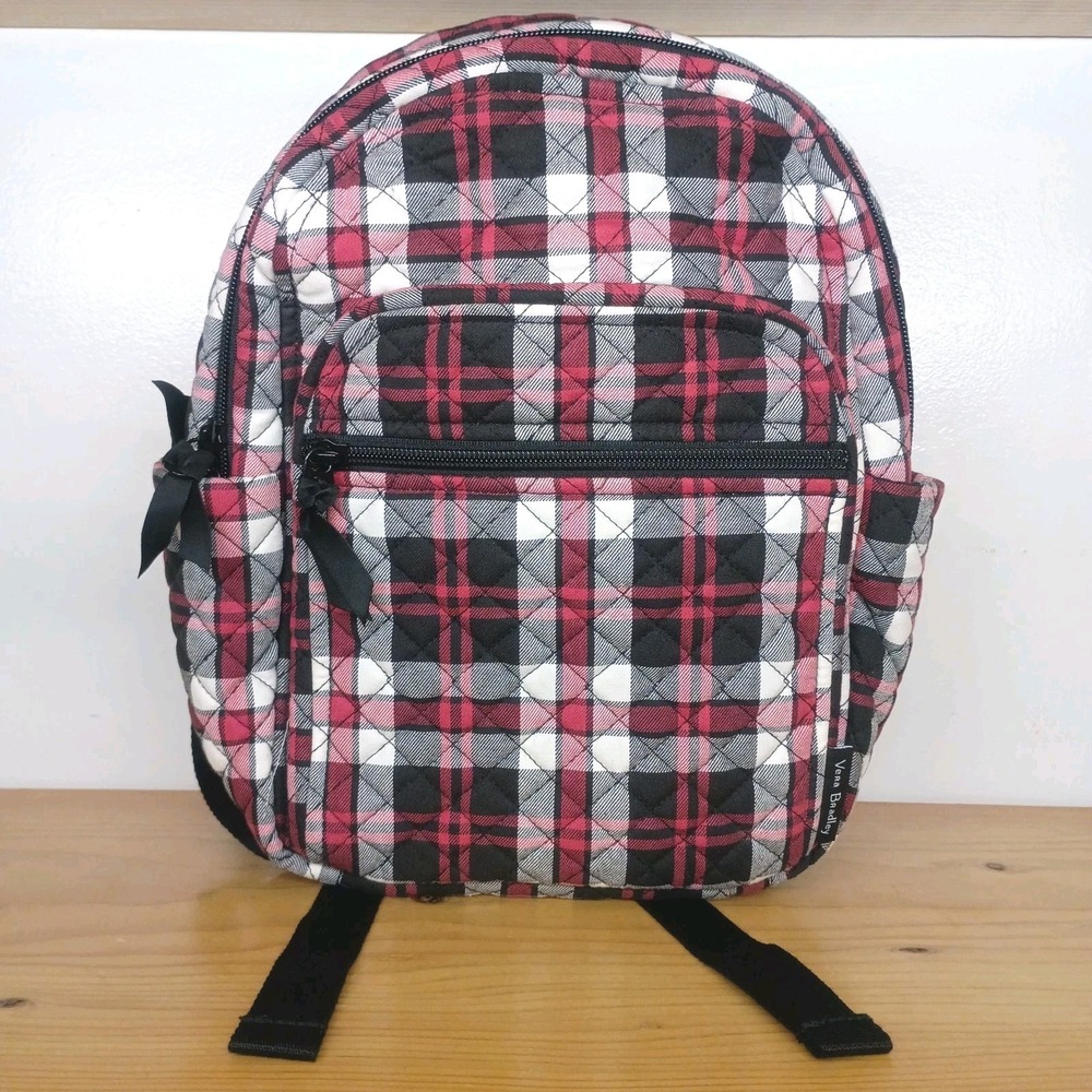 Vera Bradley Women's Cotton Small Backpack Mini Backpack Fireplace Plaid Quilted